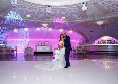a bride and groom in a wedding hall