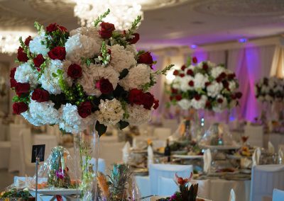 flowers on tables, as centerpieces for a wedding